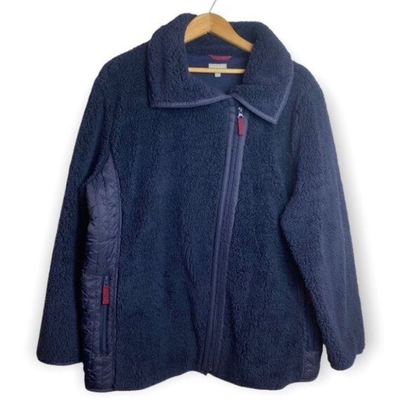 T by Talbots Dark Blue Sherpa Fleece Zip Up Jacket  2X - Picture 1 of 7